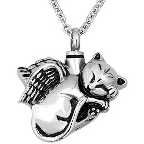 MZC Jewelry Pet Cat Urn Necklace for Ashes Animal Angel Wings Keepsakes Jewelry Hold Ashes Stainless Steel Cremation Memorial Pendant MZC Jewelry Pet Cat Urn Necklace for Ashes Animal Angel Wings Keepsakes Jewelry Hold Ashes Stainless Steel Cremation Memorial Pendant