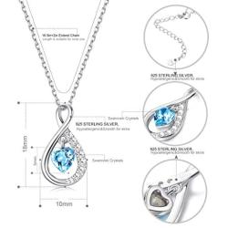 Sllaiss 925 Sterling Silver Infinity Pendant Necklace Blue Heart Swarovski Crystal Sapphire 18K Endless Pendant Necklace for Women Jewelry Gift for Anniversary