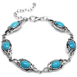 Silvershake 8x6mm Genuine Arizona American Turquoise 925 Sterling Silver Leaf Vintage Inspired 7 to 8.5 Inch Adjustable Bracelet Jewelry for Women
