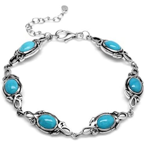 Silvershake 8x6mm Genuine Arizona American Turquoise 925 Sterling Silver Leaf Vintage Inspired 7 to 8.5 Inch Adjustable Bracelet Jewelry for Women