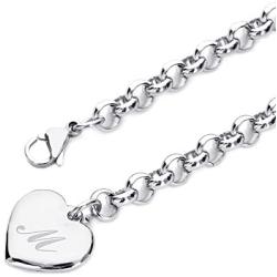 Mothers Day Gifts Initial Charm Bracelets Stainless Steel Heart 26 Letters Alphabet for Women