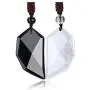 Stone Couple Necklaces Obsidian Clear Crystal Stone Matching Couples Love Heart Pendant Necklace Natural Quartz Healing Crystals Necklace Wolf Tooth Peace Buckle for Lover Protection Meditation