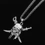Pirate Skull and Crossed Swords Necklace (15 Inches, Silver)