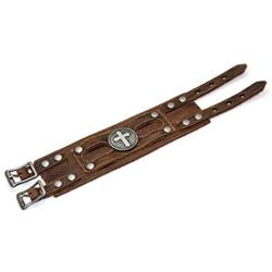 Nsitbbuery Hip Hop Jewelry Cross/Dragon/Skull Pattern Metal Belt Buckle Bracelet Wide Leather Wristband Bracelet