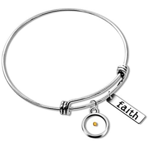 Uloveido Christian Bracelet Faith Bracelet Mustard Seed Faith Adjustable Bangle Religious Jewelry Gifts for Men and Women 2.5 inch