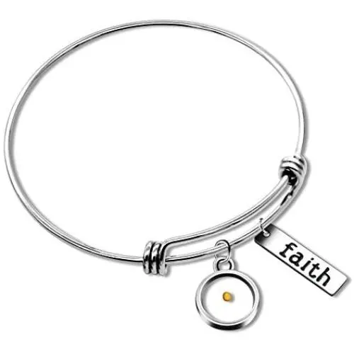 Uloveido Christian Bracelet Faith Bracelet Mustard Seed Faith Adjustable Bangle Religious Jewelry Gifts for Men and Women 2.5 inch