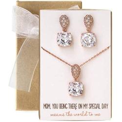 A+O Mother of The Bride or Groom Gift, Cushion Cut Wedding Jewelry Set in Silver, Gold, Rose Gold
