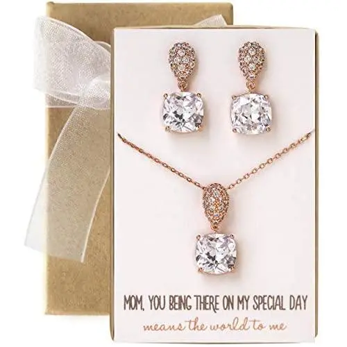 A+O Mother of The Bride or Groom Gift, Cushion Cut Wedding Jewelry Set in Silver, Gold, Rose Gold A+O Mother of The Bride or Groom Gift, Cushion Cut Wedding Jewelry Set in Silver, Gold, Rose Gold