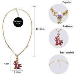 Superchic Red and Blue Enamel Chinese Dragon Necklace Embedded with Austrian Crystals and Gold Plating (Blue)