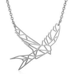 Eiffy Stainless Steel Hollow Flying Swallow Bird Necklace for Women Girls Unique Origami Animal Jewelry