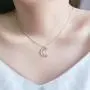Jingran Two-Tone Cute Cat on the Moon And Star Pendant Necklace for Women Gift Girl