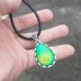 Magic Mood Stone Color Change in Antique Sterling Silver Finish Water Drop Shaped Pendant Leather Necklace Mood Necklace for Women Girl Friend Gift