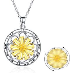 Daisy Necklace 925 Sterling Silver Spinning Daisy Flower Engraved Pendant Necklace Jewelry Gifts for Women Teen Girls