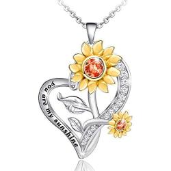 Distance Sunflower Necklace for Women S925 Sterling Silver Heart Necklace Jewelry,You are My Sunshine Pendant Necklaces Jewelry Gifts for Women Girls Mom Wife