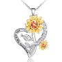 Distance Sunflower Necklace for Women S925 Sterling Silver Heart Necklace Jewelry,You are My Sunshine Pendant Necklaces Jewelry Gifts for Women Girls Mom Wife