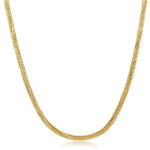 The Bling Factory 1.5mm Diamond-Cut 14k Yellow Gold Plated Round Snake Chain Necklace