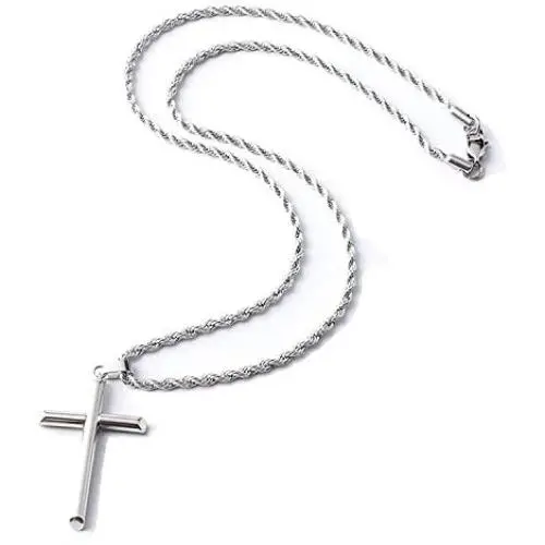 Hollywood Jewelry 14K Rope Cross Faith Pendant 2MM Chain Necklace Real White Gold Plated Religious Cuban Link for Women, Teen and Men Thin for Charms Diamonds Cut. USA Made! Hollywood Jewelry 14K Rope Cross Faith Pendant 2MM Chain Necklace Real White Gold Plated Religious Cuban Link for Women, Teen and Men Thin for Charms Diamonds Cut. USA Made!