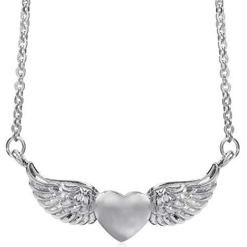 Silvershake 925 Sterling Silver Love Heart Angel Wing Pendant with 16 to 18 Inch Chain Necklace