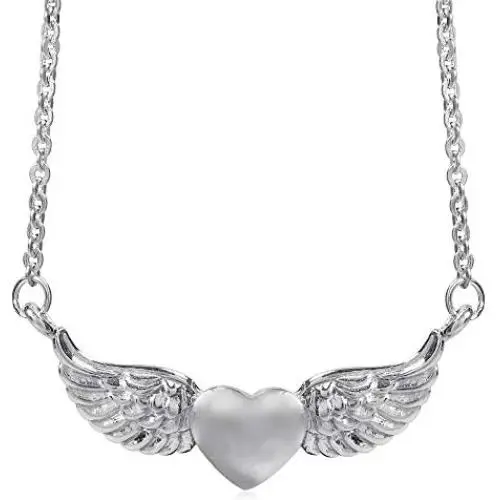 Silvershake 925 Sterling Silver Love Heart Angel Wing Pendant with 16 to 18 Inch Chain Necklace Silvershake 925 Sterling Silver Love Heart Angel Wing Pendant with 16 to 18 Inch Chain Necklace