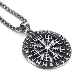 Elfasio Mens Stainless Steel Necklace Chain Viking Valknut Pirate Compass Symbol Pendant Jewelry 18-30inch