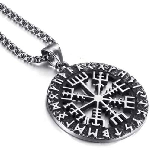 Elfasio Mens Stainless Steel Necklace Chain Viking Valknut Pirate Compass Symbol Pendant Jewelry 18-30inch