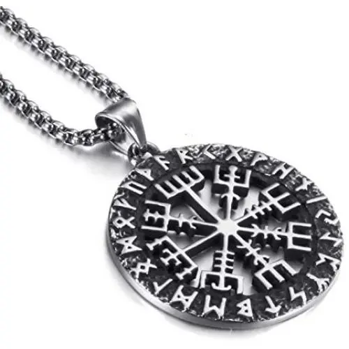 Elfasio Mens Stainless Steel Necklace Chain Viking Valknut Pirate Compass Symbol Pendant Jewelry 18-30inch Elfasio Mens Stainless Steel Necklace Chain Viking Valknut Pirate Compass Symbol Pendant Jewelry 18-30inch