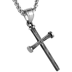 HZMAN Antique Nail Cross Stainless Steel Pendants Christian Necklace (Silver)