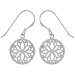 Boma Jewelry Sterling Silver Circle Lotus Flower Dangle Earrings