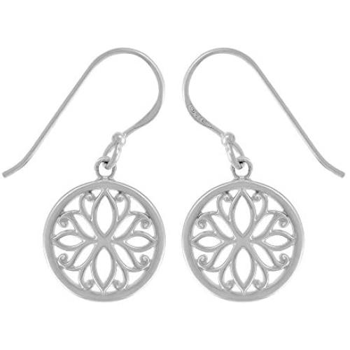 Boma Jewelry Sterling Silver Circle Lotus Flower Dangle Earrings