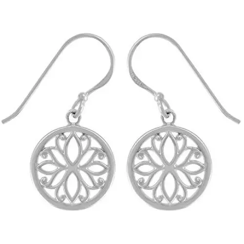 Boma Jewelry Sterling Silver Circle Lotus Flower Dangle Earrings Boma Jewelry Sterling Silver Circle Lotus Flower Dangle Earrings