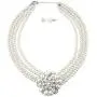LUX ACCESSORIES Faux Pearl Floral Flower Multi Row Statement Necklace Matching Post Stud Earrings LUX ACCESSORIES Faux Pearl Floral Flower Multi Row Statement Necklace Matching Post Stud Earrings