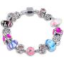 Savlano Silver Tone Charm Bracelet with Crystal and Murano Glass Beads Snake Chain for Women & Girls