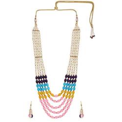 Efulgenz Pink Floral Faux Pearl Beads Strand Necklace Earrings Fashion Costume Jewelry Set for Women Girls (Multicolor)
