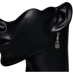 925 Sterling Silver Cut Open Violin Viola Musical Instrument Dangle Hook Earrings