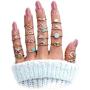 FUTIMELY Boho Retro Stackable Rings Sets for Teen Girls Women,Peak Sea Wave Compass Turquoise Rhinestone Knuckle Joint Finger Kunckle Nail Ring Sets