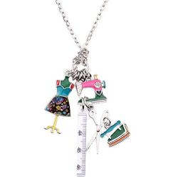 NEWEI Cute Enamel Alloy Tailor Tools Sewing Machine Scissors Pendant Necklace Collar Chain Fashion Jewelry for Women Girls Gift