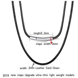 Mixiueuro 2mm Leather Chain Necklace Black Waterproof Braided Wax Rope Chain With Upgrade Ultra Thin Light New Models Titanium steel Clasp, for Men Women children