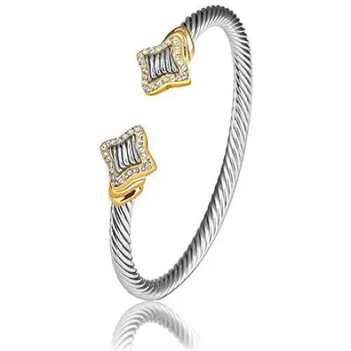 UNY Jewelry European and American Fashion Antique Cables Rhodium 2 Tone Plated Bracelet Unique Vintage UNY Jewelry European and American Fashion Antique Cables Rhodium 2 Tone Plated Bracelet Unique Vintage