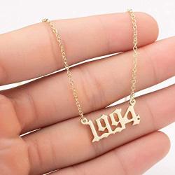 Birth Year Number Pendant Necklace Stainless Steel Birthday Gift 18K Gold Plated Old English Initial Necklace Personalized Friendship Jewelry for Women Girl 1980-2020