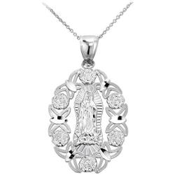 Religious Jewelry by FDJ Blessed Our Lady of Guadalupe Miraculous Medal Charm Necklace in 925 Sterling Silver