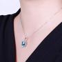 Brishow Fashion Bride Wedding Silver Pendant Necklace Chain Blue Rhinestone Lover Heart Pendant Necklaces Crystal Bridal Chains Jewelry Accessories for Women and Girls
