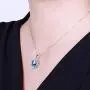Brishow Fashion Bride Wedding Silver Pendant Necklace Chain Blue Rhinestone Lover Heart Pendant Necklaces Crystal Bridal Chains Jewelry Accessories for Women and Girls