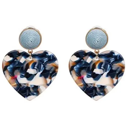 Sweet Acrylic Resin Cute Heart Drop Earrings Acetic Acid Mottled Earrings Floral Statement Earrings For Women Girls Jewelry