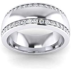 Super Heavy Sterling Silver 8mm Domed Double Row Simulated Diamond Wedding Band Full Eternity Ring