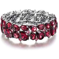 EVER FAITH Womens Wedding Party Jewelry Austrian Crystal 2 Layer Teardrop Stretch Bracelet for Her