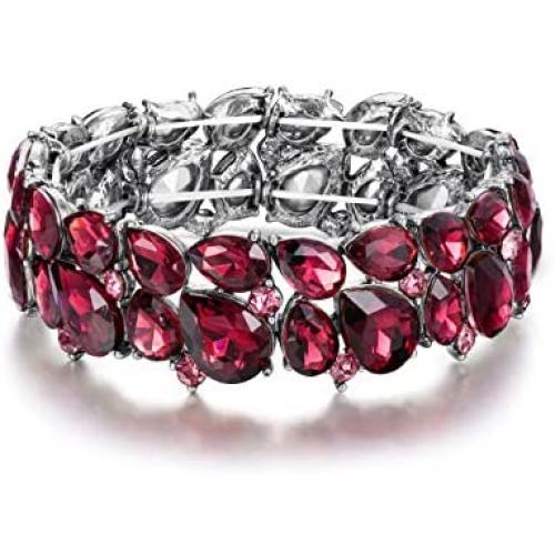 EVER FAITH Womens Wedding Party Jewelry Austrian Crystal 2 Layer Teardrop Stretch Bracelet for Her