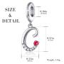 FOREVER QUEEN 925 Sterling Silver A-Z Letter Initial Dangle Beads Charm Red Zircon Alphabet Pendants for Snake Chain Bracelets Necklace Gift Jewelry for Mother
