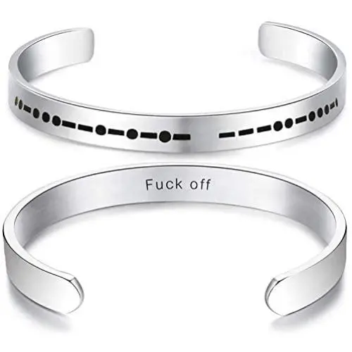 ALoveSoul Morse Code Secret Message Bracelet Stainless Steel Cuff Creative Jewelry Gift