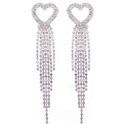 Mlouye Love Heart Long Statement Tassel Earrings Crystal