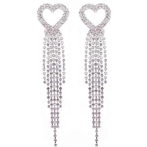 Mlouye Love Heart Long Statement Tassel Earrings Crystal